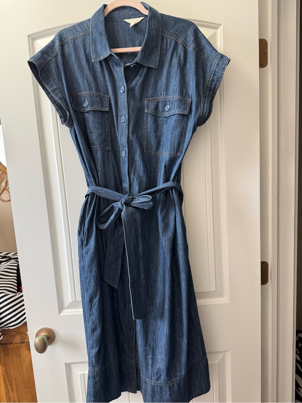 Caslon Blue Denim Midi Shirt Dress with Waist Tie